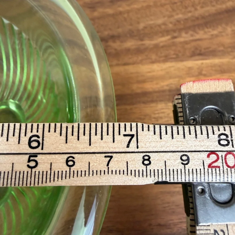 Federal Glass Diana Uranium Glass Bowl Green Ribbed Depression Glass 7 inch